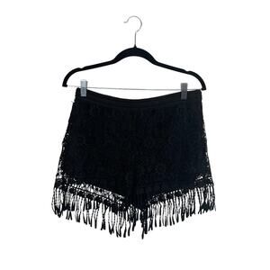Factorie Black Crochet Fringe Shorts, Size M